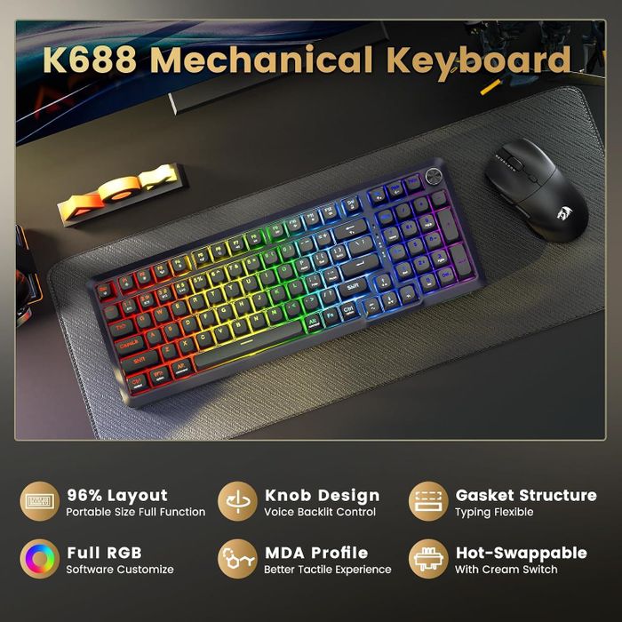 Những điểm nổi bật của bàn phím cơ Redragon K688 Pro.