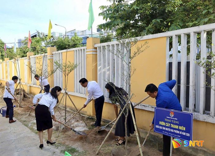 Trồng cây hưởng ứng chiến dịch tình nguyện “Hoa phượng đỏ” tại Trường THPT Liên Chiểu, phường Hải Vân. Ảnh: T.HƯƠNG - Q.PHI