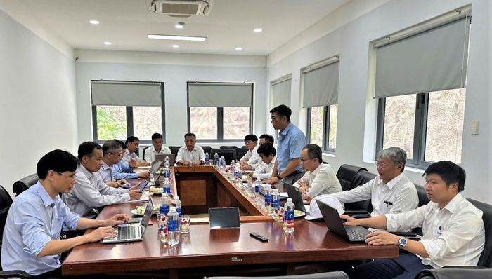 Chủ tịch Hội đồng quản trị AVC Lưu Ngọc Mai Phi (đứng) phát biểu tại buổi làm việc của Đoàn công tác EVN. Ảnh: KIM LÂM
