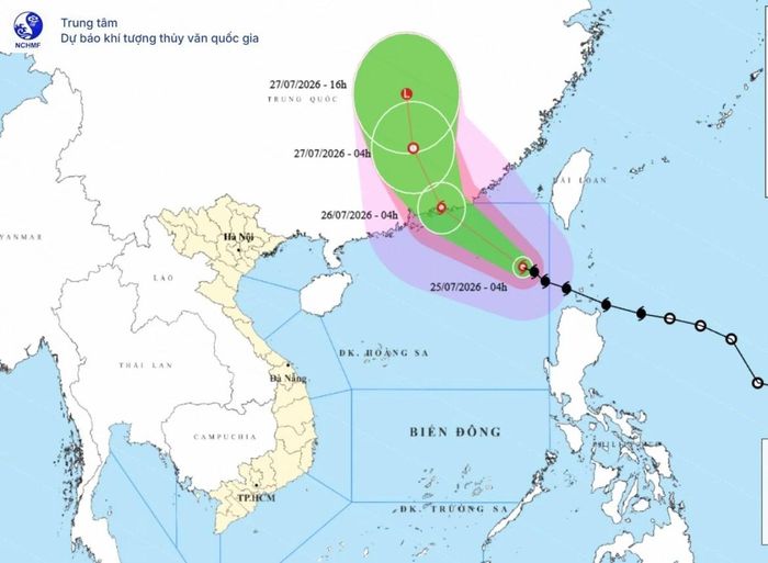 Dự báo đường đi của bão số 2. (Ảnh: Trung tâm Dự báo khí tượng thủy văn quốc gia)