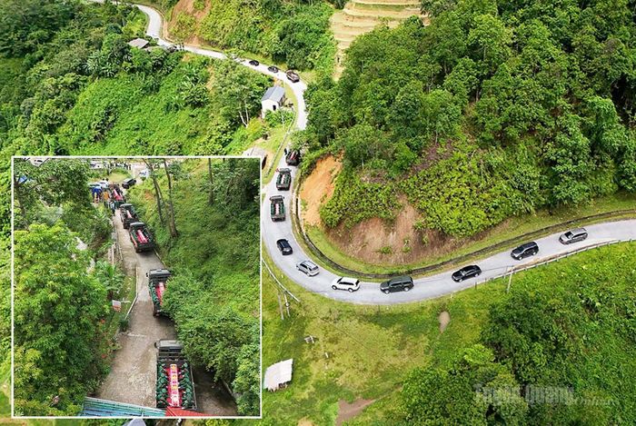 Đoàn xe chở hài cốt các Anh hùng liệt sĩ di chuyển về Nghĩa trang Liệt sĩ Quốc gia Vị Xuyên. Ảnh: Bang Phúc