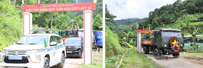 Đoàn xe chở hài cốt liệt sĩ di chuyển về Nghĩa Trang Liệt sĩ Quốc gia Vị Xuyên. Ảnh: Duy Tuấn