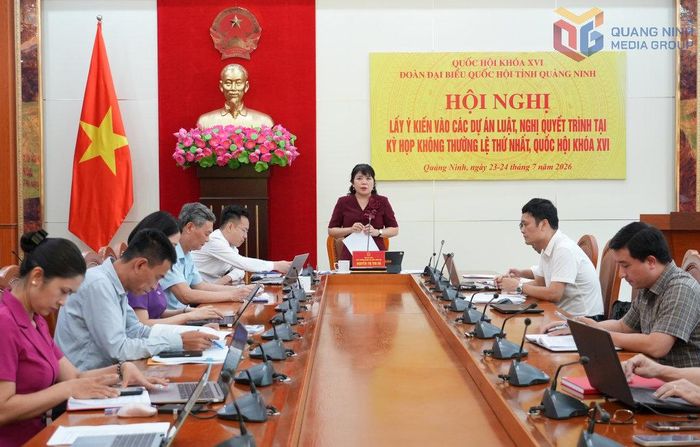Phó trưởng Đoàn ĐBQH tỉnh Quảng Ninh Nguyễn Thị Thu Hà phát biểu tại hội nghị