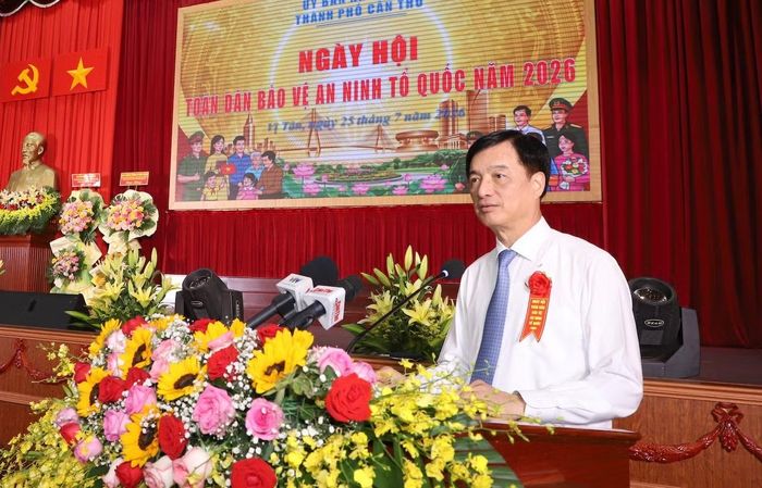 Đồng chí Nguyễn Duy Ngọc, Trưởng Ban Tổ chức Trung ương dự và phát biểu tại Ngày hội toàn dân bảo vệ An ninh Tổ quốc.