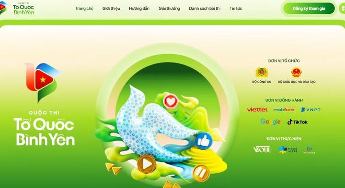Giao diện Cuộc thi sáng tạo video clip “Tổ quốc bình yên” năm 2026.