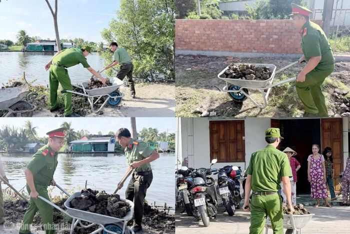 Công an xã Trí Phải hỗ trợ xây dựng nhà tình nghĩa cho gia đình bà Hồ Mai Trinh.