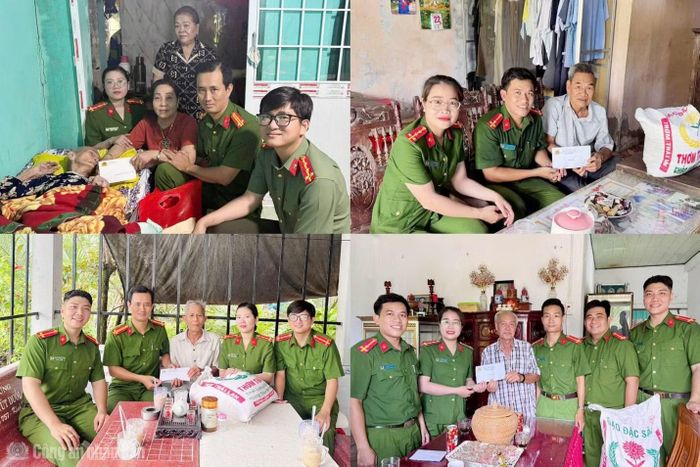 CBCS Công an xã Hưng Mỹ trao tặng quà gia đình chính sách, người có công trên địa bàn xã.