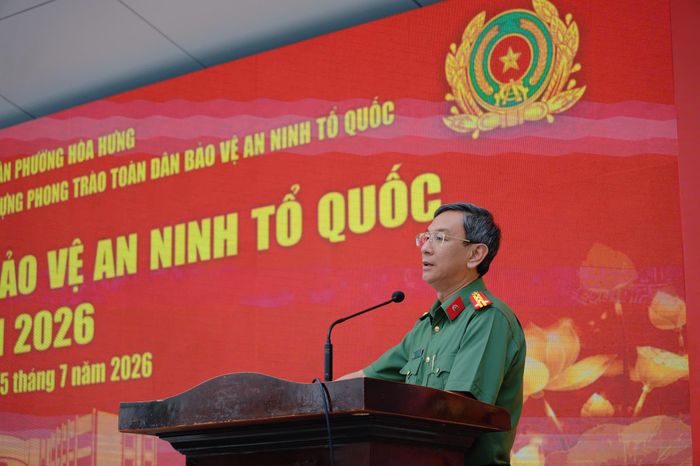 Đại tá Trần Hồng Minh, Phó Giám đốc Công an TP.HCM phát biểu tại Ngày hội
