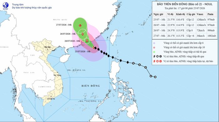 Hướng di chuyển của bão Noul lúc 16h ngày 25-7. Nguồn: Nchmf