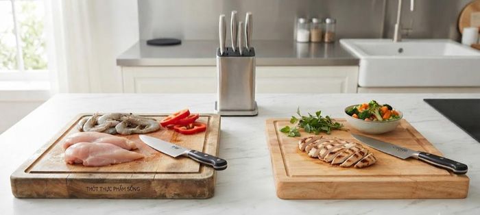 Dùng thớt chế biến đồ sống và đồ chín riêng biệt. 