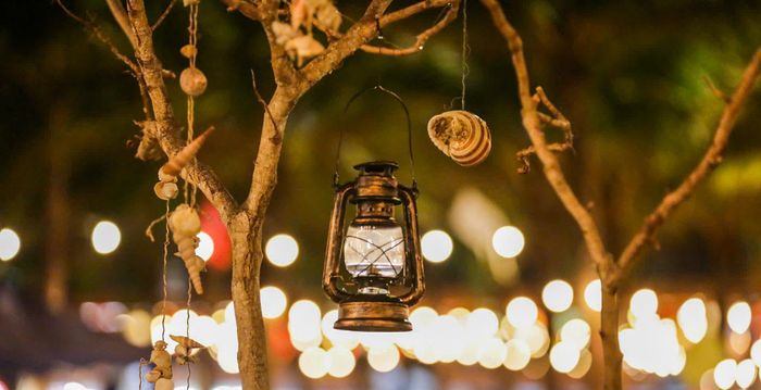 Đèn cổ điển, vỏ ốc và cành khô được bài trí thành những góc chụp ảnh mang dấu ấn biển cả 
