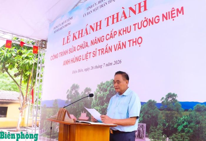 Ông Nguyễn Hồng Việt, đại diện thân nhân gia đình Anh hùng, liệt sĩ Trần Văn Thọ phát biểu tại Lễ khánh thành. Ảnh: Thanh Xuân