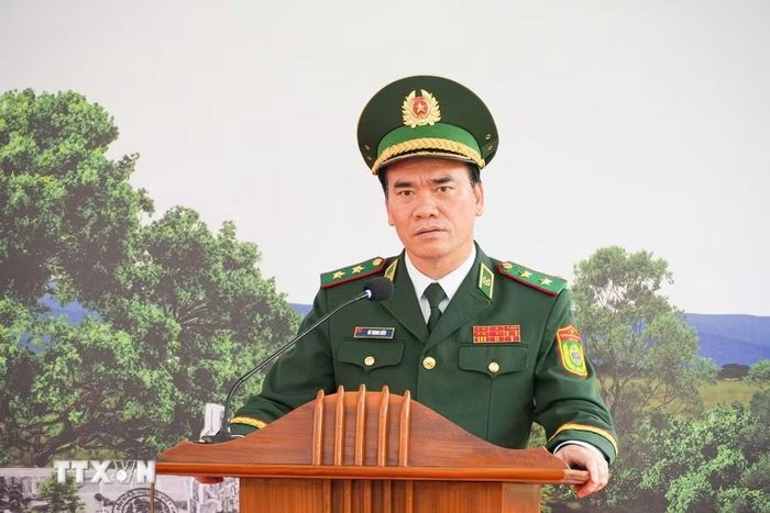 Trung tướng Vũ Trung Kiên, Ủy viên Trung ương Đảng, Tư lệnh Bộ đội Biên phòng phát biểu tại Lễ khánh thành. (Ảnh: Phan Quân/TTXVN)