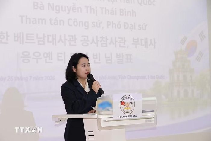 Tham tán Công sứ Đại sứ quán Việt Nam tại Hàn Quốc Nguyễn Thị Thái Bình phát biểu tại sự kiện. (Ảnh: Khánh Vân/TTXVN)