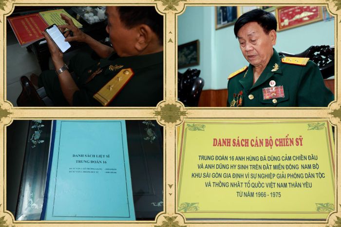 Ông Nguyễn Văn Giang gìn giữ cẩn thận các danh sách liệt sĩ Trung đoàn 16 do ông và đồng đội sưu tầm, đối chiếu, phục vụ công tác xác minh thông tin và hỗ trợ thân nhân tìm kiếm người thân.