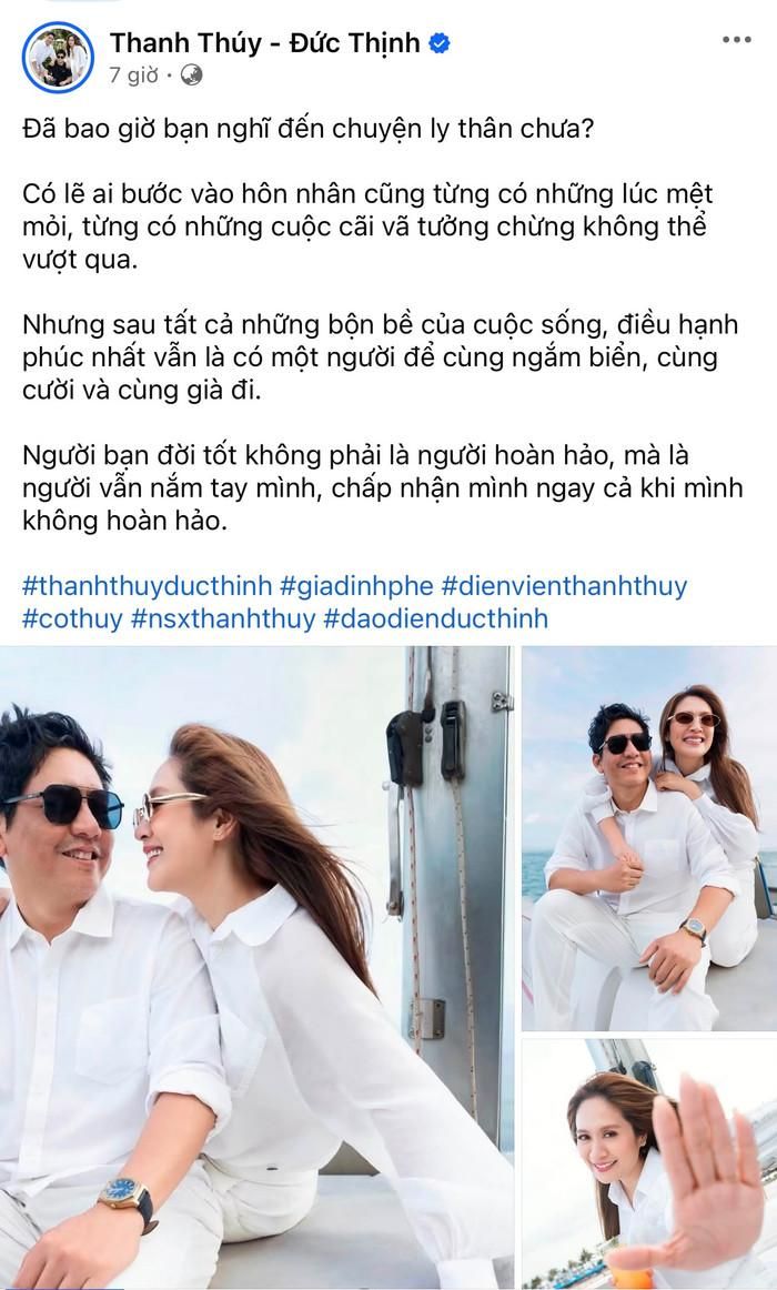 Thanh Thúy trải lòng về cuộc sống hôn nhân. Ảnh: Chụp màn hình FBNV