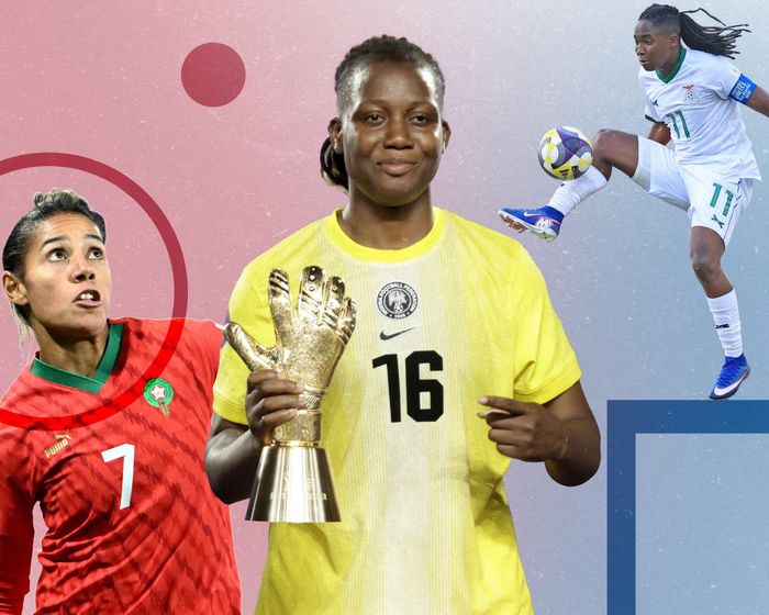 Từ trái sang: Ghizlane Chebbak (Ma Rốc), Chiamaka Nnadozie (Nigeria) và Barbra Banda (Zambia) là ba trong số những ngôi sao nổi bật của CAN nữ 2026. Ảnh tổng hợp: Guardian Design, Xinhua/Alamy, FIFA/Getty Images.