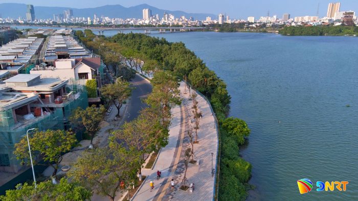 Hệ thống công viên của Đà Nẵng nên được kết nối theo hành lang xanh, tuyến đi bộ, không gian ven sông... Trong ảnh: Vỉa hè đường Thăng Long (phường Hòa Cường). Ảnh: XUÂN SƠN