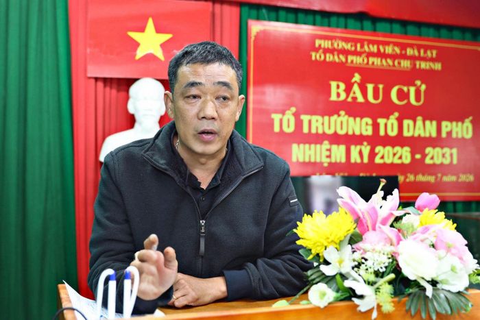 Ông Mạc Thanh Nguyên, người trúng cử Tổ trưởng tổ dân phố Phan Chu Trinh, phường Lâm Viên - Đà Lạt phát biểu sau trúng cử