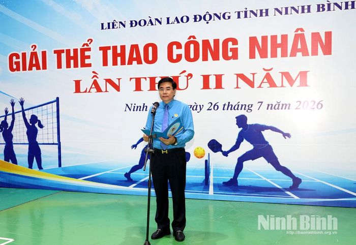 Đồng chí Nguyễn Hải Long, Tỉnh ủy viên, Phó Chủ tịch Ủy ban MTTQ Việt Nam tỉnh, Chủ tịch LĐLĐ tỉnh phát biểu khai mạc Giải.
