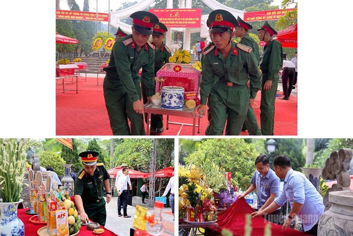Công tác chuẩn bị sẵn sàng cho Lễ viếng, truy điệu và an táng hài cốt liệt sĩ. Ảnh: Minh Châu, Bang Phúc