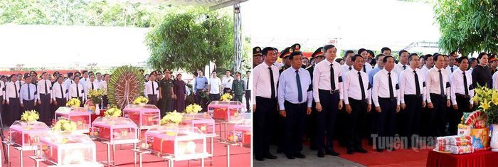 Các đại biểu thực hiện Lễ viếng, truy điệu và an táng hài cốt liệt sĩ. Ảnh: Duy Tuấn