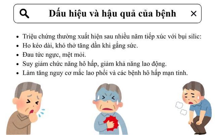 Dấu hiệu và hậu quả của bệnh bụi phổi silic. (Ảnh Thành Long)