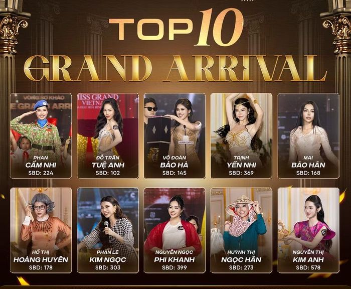 Top 10 thí sinh tại phần thi Best Grand Arrival.