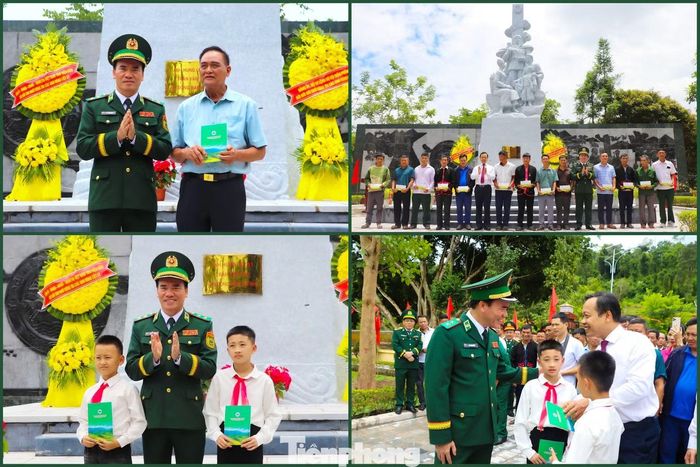 Lãnh đạo Bộ Tư lệnh Bộ đội Biên phòng và tỉnh Điện Biên trao quà tặng đại diện thân nhân Anh hùng, liệt sĩ Trần Văn Thọ; gia đình chính sách, người có công; học sinh trong chương trình “Con nuôi Đồn Biên phòng”.