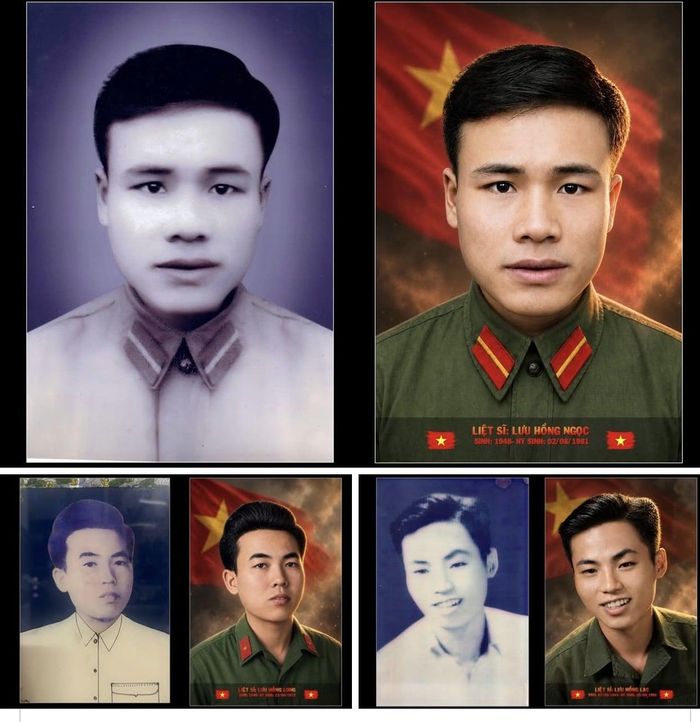 Chân dung 3 anh em ruột ở Thọ Xuân là liệt sĩ được anh Lê Thế Thắng phục dựng. Ảnh: NVCC