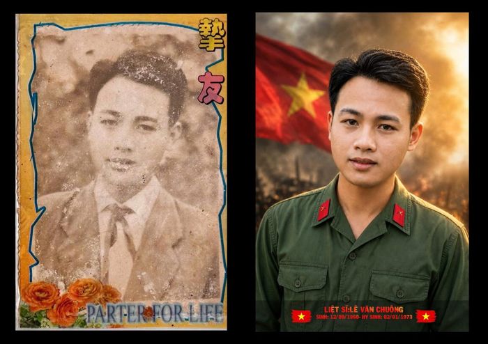 Từ những bức ảnh chân dung cũ đã bị mờ do thời gian, anh Thắng đã phục dựng thành những tấm ảnh mới, giữ được thần thái của những người đã ngã xuống vì Tổ quốc. Ảnh: NVCC