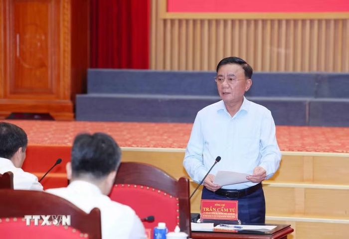 Thường trực Ban Bí thư Trần Cẩm Tú phát biểu chỉ đạo buổi làm việc. (Ảnh: Phương Hoa/TTXVN)