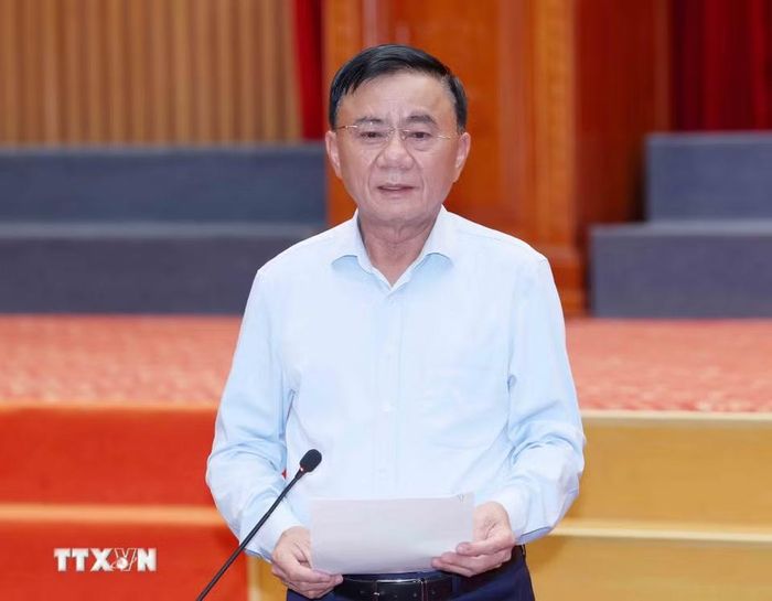 Thường trực Ban Bí thư Trần Cẩm Tú phát biểu chỉ đạo buổi làm việc. (Ảnh: Phương Hoa/TTXVN)