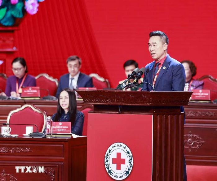 Ông Nguyễn Hải Anh, Phó Chủ tịch, Tổng Thư ký Trung ương Hội Chữ thập Đỏ Việt Nam phát biểu. (Ảnh: Thanh Tùng/TTXVN)