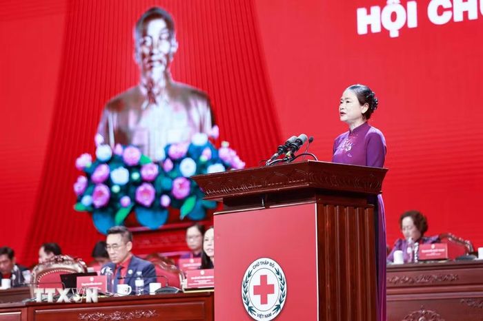 Chủ tịch Trung ương Hội Chữ thập Đỏ Việt Nam Đỗ Thị Thu Thảo phát biểu. (Ảnh: Thanh Tùng/TTXVN)