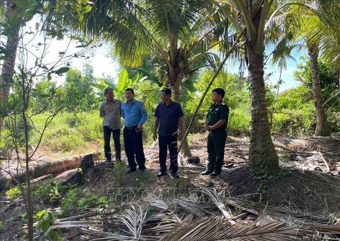 Sau khi xác minh thông tin, lãnh đạo Đội K91 đến khảo sát ngoài thực địa khu vực nghi ngờ có chôn cất hài cốt liệt sĩ. Ảnh: TTXVN phát