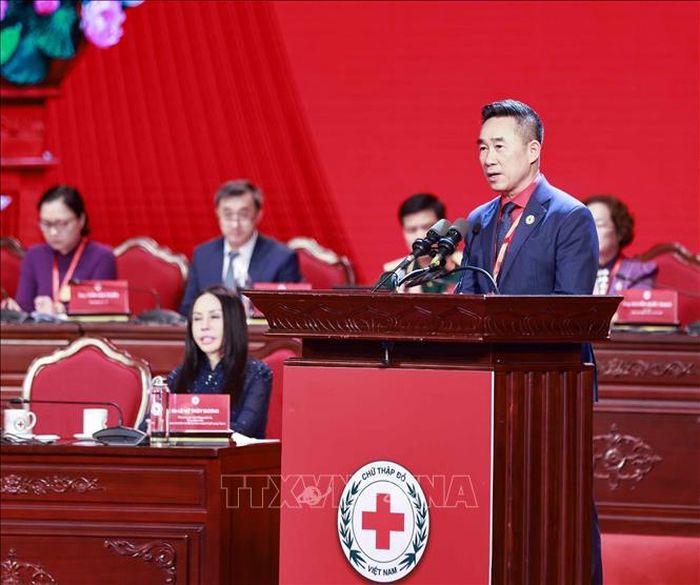 Ông Nguyễn Hải Anh, Phó Chủ tịch, Tổng Thư ký Trung ương Hội Chữ thập Đỏ Việt Nam phát biểu.