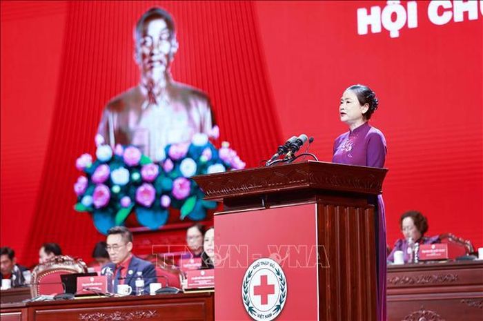 Chủ tịch Trung ương Hội Chữ thập đỏ Việt Nam Đỗ Thị Thu Thảo phát biểu.