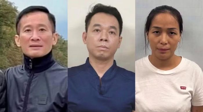 Từ trái sang, ông Bùi Chân Phương, Hà Văn Nam và Trần Thị Hồng Hạnh. Ảnh: Bộ Công An.