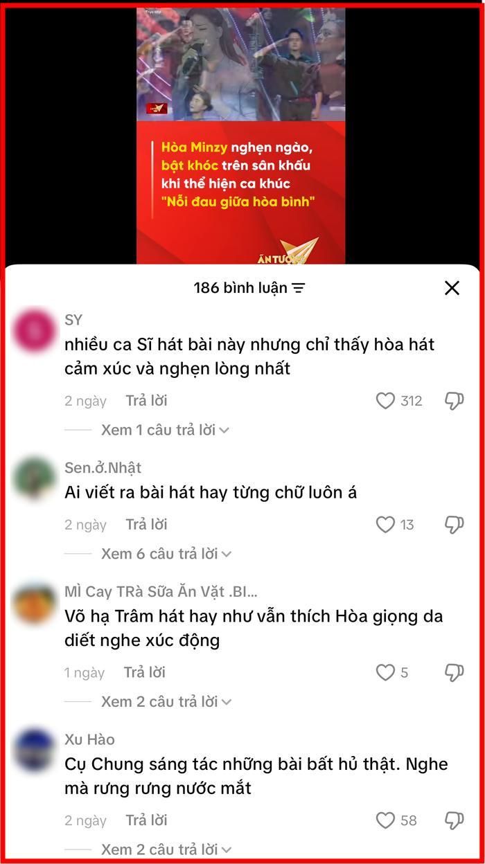 Nhiều khán giả nhận định Hòa Minzy là ca sĩ hát Nỗi đau giữa hòa bình cảm xúc nhất.