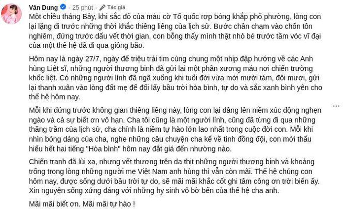 Nghệ sĩ Vân Dung chia sẻ thêm. Ảnh: FBNV