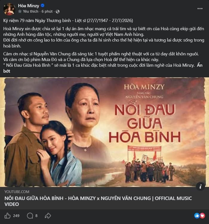Hòa Minzy gửi lời tri ân đến Nguyễn Văn Chung vì đã lựa chọn cô thể hiện ca khúc.