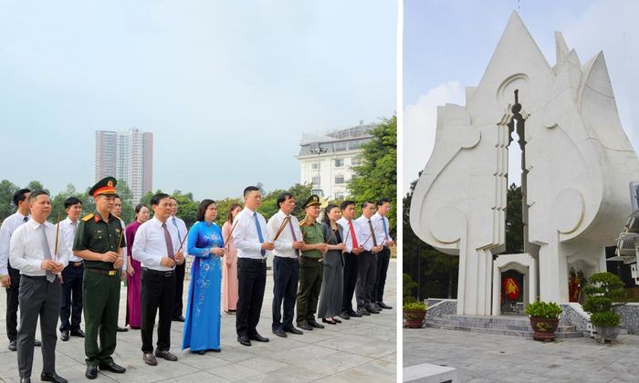  Các đại biểu dâng hương tại Đài tưởng niệm các Anh hùng liệt sĩ ở phường Kinh Bắc. 
