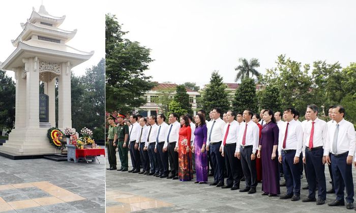  Các đồng chí lãnh đạo tỉnh thành kính dâng hương, đặt vòng hoa tưởng nhớ các Anh hùng liệt sĩ tại Đài tưởng niệm các Anh hùng liệt sĩ ở phường Bắc Giang. 