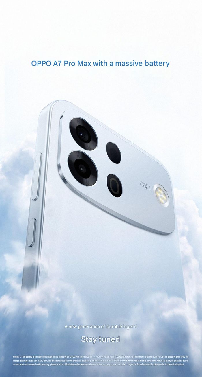Oppo A7 Pro Max sắp ra mắt với viên pin 10.000 mAh.