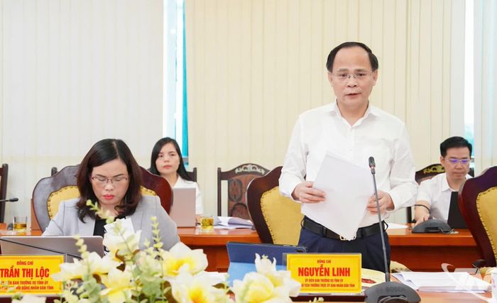 Đồng chí Nguyễn Linh, Ủy viên Ban Thường vụ Tỉnh ủy, Phó Chủ tịch Thường trực UBND tỉnh, phát biểu tại Hội nghị.