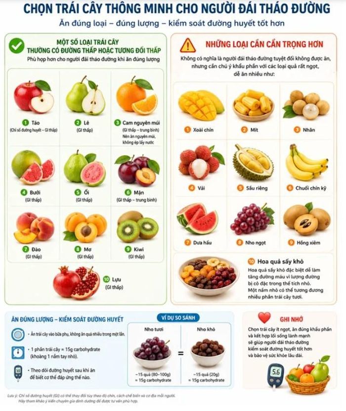 Người bệnh tiểu đường cần ăn trái cây đúng loại. Ảnh: BVCC