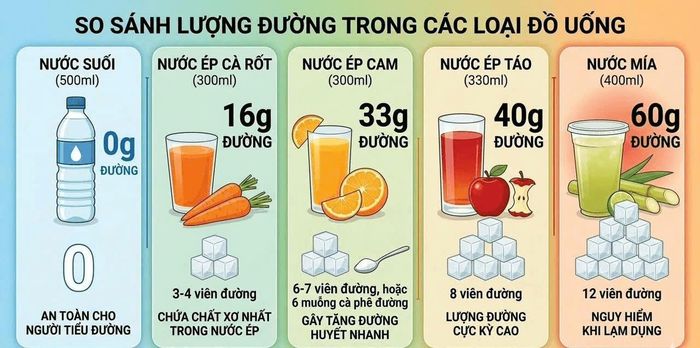 Bảng so sánh lượng đường trong các loại đồ uống. Ảnh: BVCC