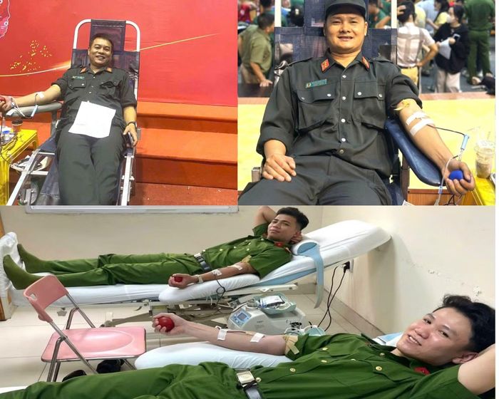 CSCĐ Công an TP Huế hiến máu tình nguyện để cứu chữa bệnh nhân đang điều trị tại Bệnh viện Trung ương Huế.