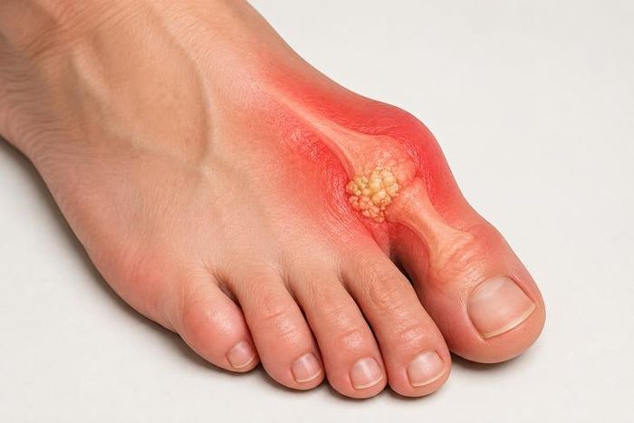 Nếu không được kiểm soát tốt, bệnh gout có thể gây những cơn đau cấp dữ dội, tổn thương khớp. Ảnh minh họa AI